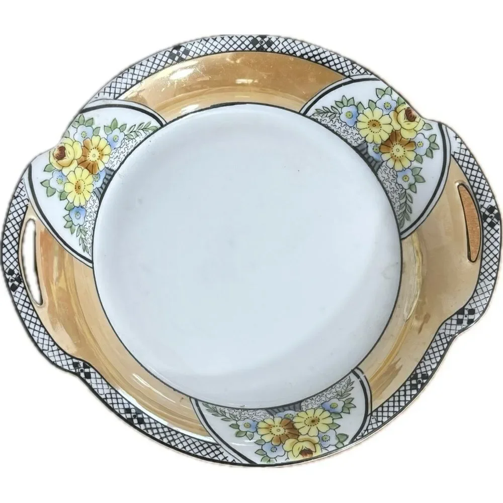 Vintage Art Deco Floral Serving Platter‎ with Handles - Mid Century Modern Decor